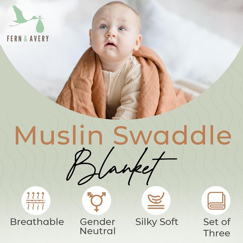 Fern & Avery Organic Receiving Blankets for Boys & Girls - Lightweight Breathable Organic Cotton - Gender Neutral Swaddle Blankets - Sage Theme - Image 3